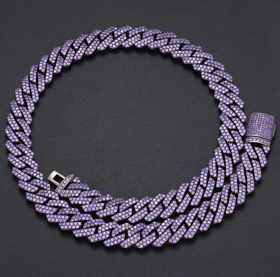 14MM Black Purple Cuban Link Chain